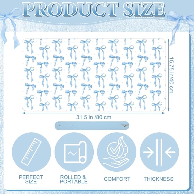 Teenyyou Coquette Bow Makeup Mat for Vanity Top Protector Back to School Gift 23.6" X11.8" Dual Side Leather Desk Mouse Pad Girly Waterproof Nonstick Dressing Vanity Cover for Women Home Office