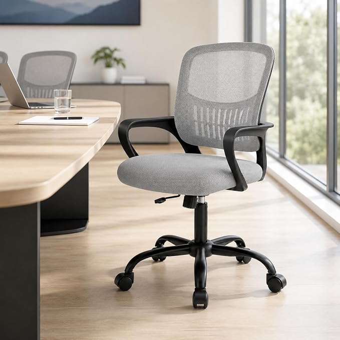 Ergonomic Office Chair, Home Office Desk Chair, Game Chair with Lumbar Support, Breathable Mesh Chairs, Swivel Desk Chairs for Computer, Home, Office, 360° Swivel (Grey)