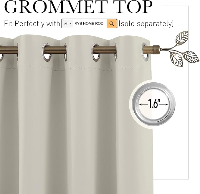 RYB HOME Temporary Doorway Curtains Blackout Privacy Room Divider Curtains Portable Drapes for Closet Wall Panel for Bedroom Living Room Dining Basement Window, W 60 x L 84 inches, Natural