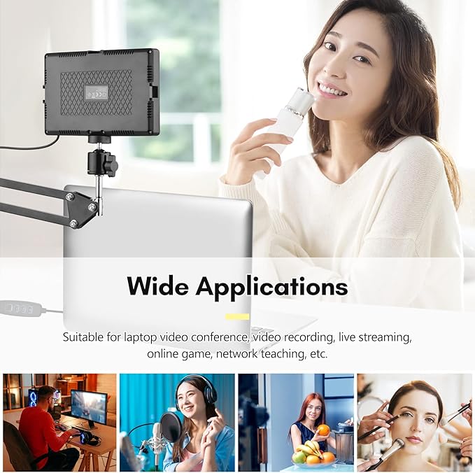 Andoer Desktop USB Video Conference Lighting Kit with LED Video Light 3200K-5600K Dimmable + Desk Mount Metal Light Stand + 360° Rotatable Ballhead + 5 Color Filters for Live Streaming Video