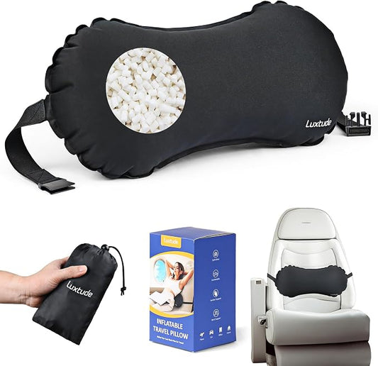 Luxtude Inflatable Lumbar Pillow for Airplane Travel, Lumbar Support Pillow for Office Chair/Car, Self-Inflating Travel Airplane Pillows, Back Support Pillows for Reducing Back/Neck Pain