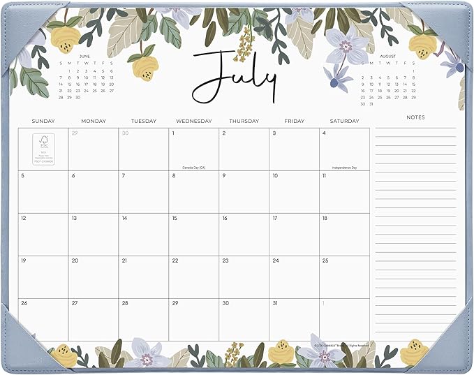 Cabbrix Desk Calendar 2026 with Desktop Mat, Floral Desk Pad Calendar 15 x 12 Inch 18 Months Runs From July 2026 to December 2027, Desk Blotter Calendar for Home School and Office (Blue)