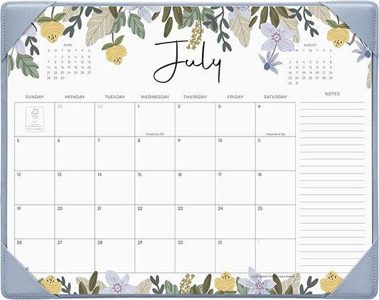 Cabbrix Desk Calendar 2026 with Desktop Mat, Floral Desk Pad Calendar 15 x 12 Inch 18 Months Runs From July 2026 to December 2027, Desk Blotter Calendar for Home School and Office (Blue)