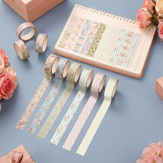 Gueevin 24 Rolls Watercolor Floral Washi Tape Set 15 mm Seasonal Flower Decorative Washi Tape for Craft Arts DIY Scrapbook Journaling Supplies Gift Wrapping (Vintage)