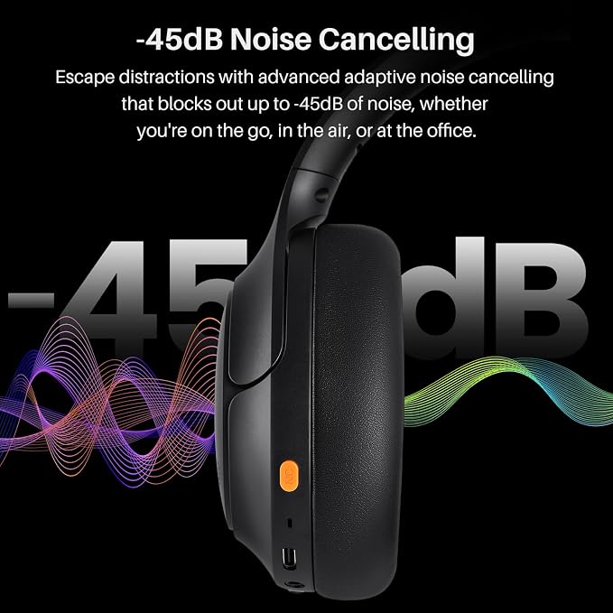 TOZO HT3 Hybrid Noise Cancelling Headphones, 90H Battery Life Wireless Over Ear Bluetooth 6.0 Foldable Headset, AI Voice Assistant with 5 Mics, Connect 2 Devices and Hi-Res Sound, 32 EQ Audio Presets