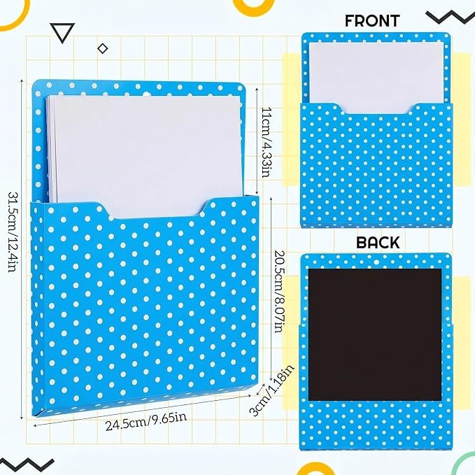 Gilprop 8 Pack Magnetic File Holder, 10"x13"x1.2" Magnetic Wall File Folders for Whiteboard, Hanging Classroom Organizer Storage, Refrigerator Magazine Holder for Mail Letters Paper Desk Office