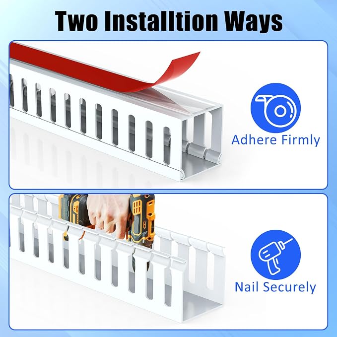 Open Slot Wiring Raceway Cable Duct,Cable Management Cord Track | 123" open slot cable raceway,White 1.97x1.97",8 pcs desk wire channel to hide computer cables and cords