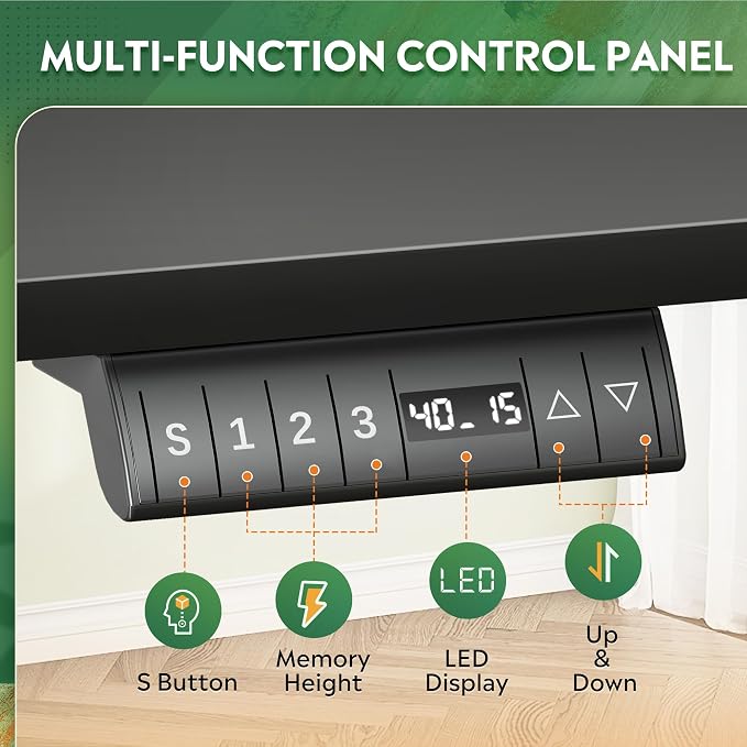 DEVAISE 63 Inch Standing Desk, L Shaped, Ergonomic Computer Desk, Black | LED Touchscreen, Headphone Hook, 3 Memory Preset, Home Office