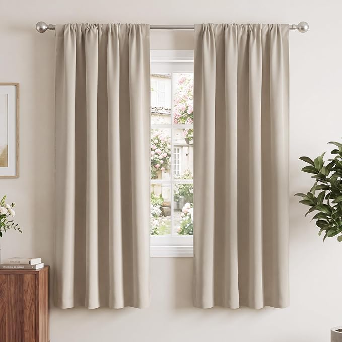 NICETOWN Window Treatment Thermal Insulated Rod Pocket Room Darkening Curtains/Drapes for Bedroom (Cream, 2 Panels, W42 x L63 inches)