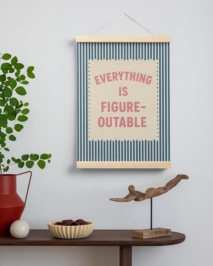 FGFK Everything Is Figureoutable Inspirational Wall Art Poster Hanger Frame, Retro Pink and Blue Positive Affirmations Canvas Prints Framed Wall Decor for Home Classroom Office, 12x16 Inch