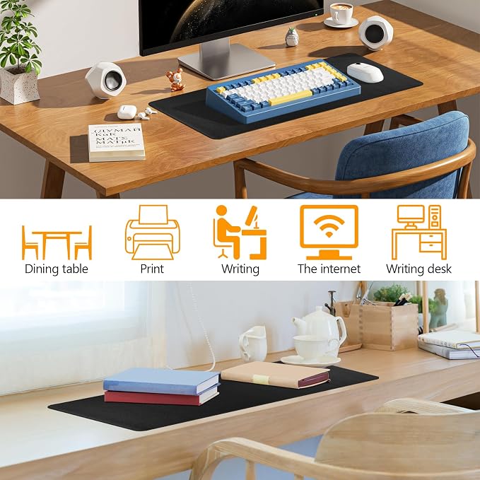 Black Leather Desk Pad Large Mouse Pad, 23.6"x13.8" | Waterproof Desk Mat for Keyboard and Mouse, Non-Slip Computer Desk Protector, Smooth Mouse Control for Home Office