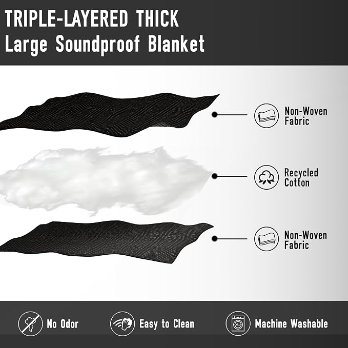 2PCS Large Sound Dampening Blanket,96" x 80" Sound Absorbing Studio Blanket,Noise Cancelling Studio Acoustic Blanket Curtain/Light Blocker/Moving Blanket