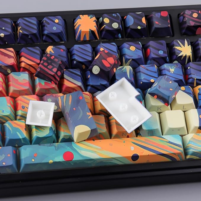 Tsungup Custom Keycaps,131 Keys PBT Starry Sky Side Print Keycaps,Cherry Profile Key Caps Keyboard Keycap Set for Cherry MX Switches Mechanical Keyboard(Black)