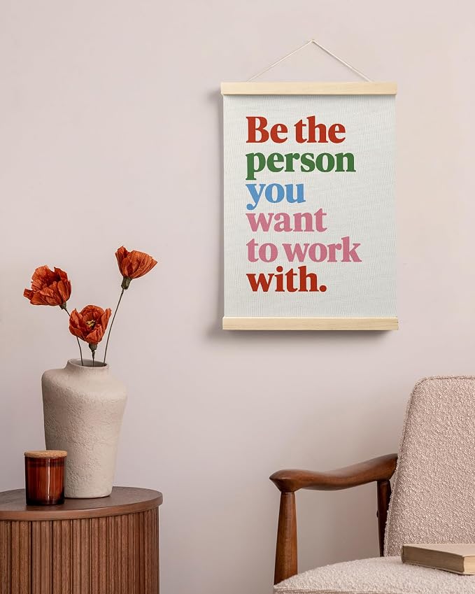 FGFK Be the Person You Want to Work with Inspirational office Framed hanging Canvas wall art Poster Prints decor for women,Colorful Motivational posters office decorations for work,12x16 Inch