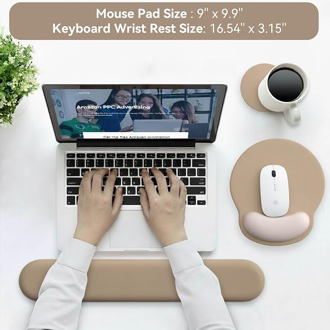Mouse Pad with Keyboard Wrist Rest,Ergonomic Mouse Pad Wrist Support PU Base with Coaster,Mousepad with Nonslip Base for Computer Laptop Keyboard Home&Office