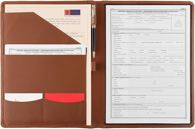 Succor Genuine Leather Portfolio Padfolio – Professional Business Folder & Leather Binder Organizer with Legal Pad Document Holder for Men & Women, Zipper-Free – 13x10 Inch, Brown