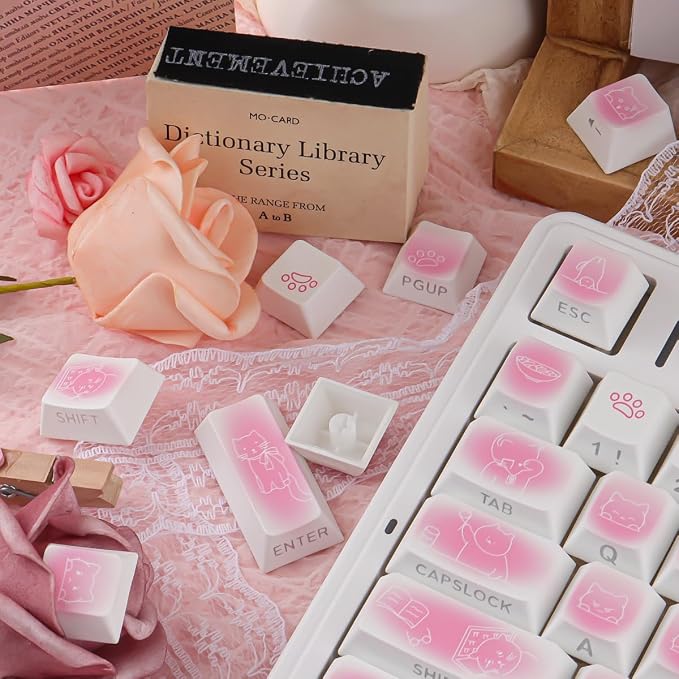 Sunzit 130 Keys Side Printed PBT Keycap PBT Keycaps Set, Shine Through Custom Key caps, Dye-Sublimation Cherry Profile Keycap for MX Switches Mechanical Keyboard