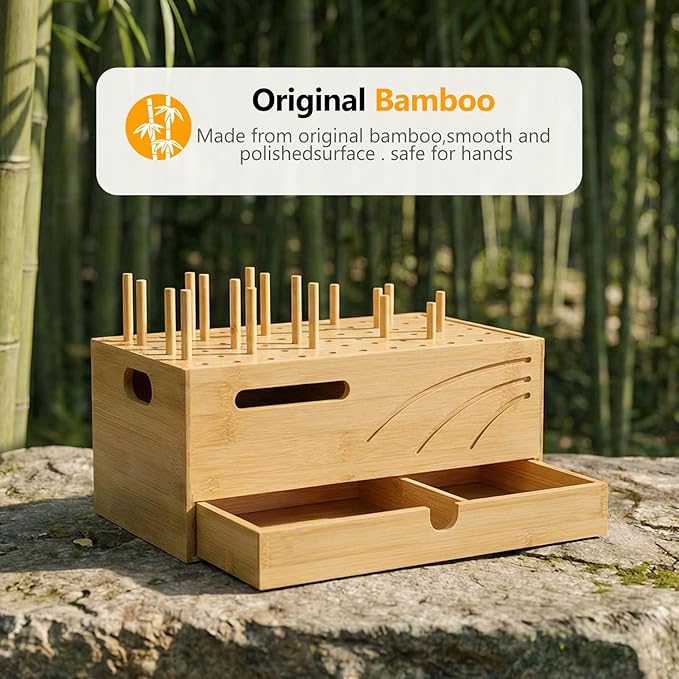 Homde Office Charging Station Organizer: 2 Layer Charger Holder (Natural) | Bamboo Electronic Docking Stand for Multiple Devices Tablets Phones - Drawer for Home