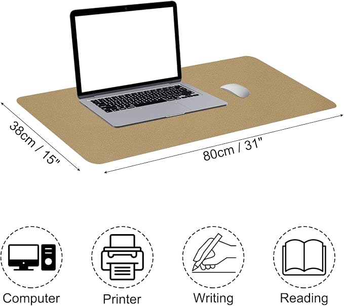 Patikil Desk Mat, 31"x15" Non-Slip Waterproof PU Leather Desk Pad Desk Protector Cover Dual Sided for Office Home Work Study, Gold Tone