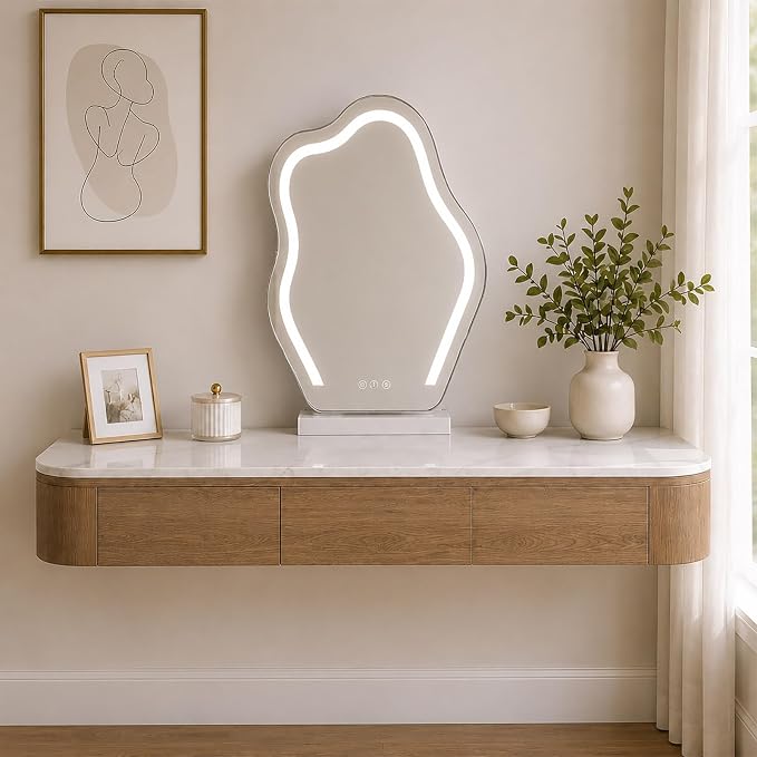 Floating Makeup Vanity Desk With Drawers Wall Mounted Makeup Table With Storage Fully Assembled Floating Vanity Desk Space Saving Modern Dressing Table For Bedroom Closet(Walnut Marble,63")