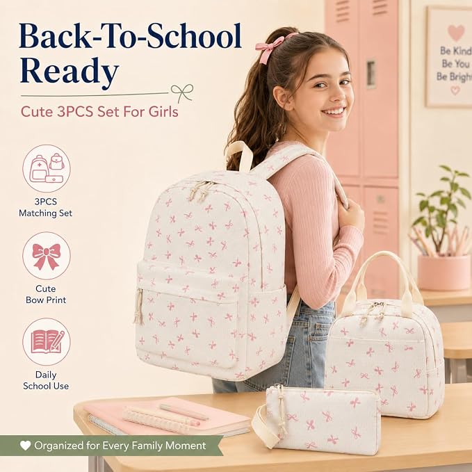 Bluboon School Backpack Set Girls Womens Laptop Bookbag Casual Daypack Fits 15 inch Laptop with Lunch Tote Bag and Pencil Bag