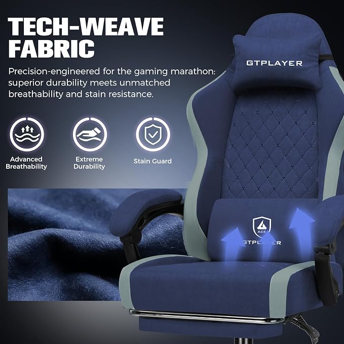 GTPLAYER Big and Tall Gaming Chair 350lbs Heavy Duty Office Chair with Foot Rest, High Back Pocket Spring Ergonomic Computer Chair for Adults, Wide Comfy Seated Cushion with Linkage Armrests,Dark Blue