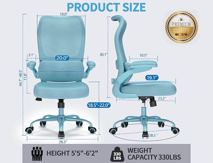 TRALT Ergonomic Office Chair- Desk Chair with Adjustable Lumbar Support | Big and Tall Back Ergonomic Desk Chair - Home Office Mesh Chairs and PU Leather Seat for Home Reading to Adults(Blue)