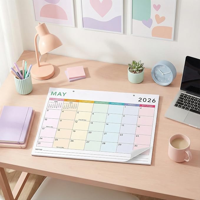 Colorful 2026 Desk Calendar - Runs From January 2026 Until July 2027 - Large Easy to Track Office Desktop/Wall Calendar 16"x12" for Effortless Organizing