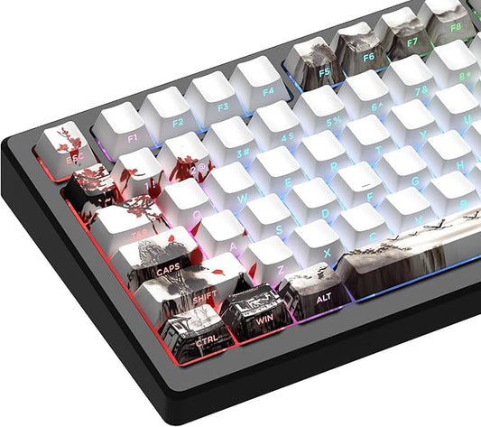 XVX PBT Keycaps, Custom Keyboard Keycaps 60 75 100 Percent, Shine Through Cherry Profile Keyboard Caps, Doubleshot Side Print Dye Sub Keycap Set (Plum Blossom)