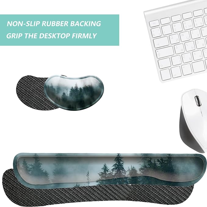 Keyboard Wrist Rest Mouse Wrist Support Set, Memory Foam Wrist Rest Pad for Computer Laptop Keyboard Mouse, Ergonomic Wrist Cushion Support for Typing Pain Relief, Gaming Home Office, Forest