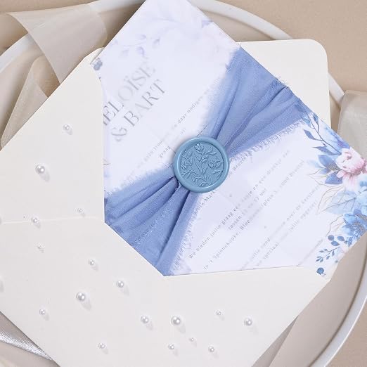UNIQOOO Wax Seal Stickers - 3D Floral Wedding Invitation Envelope Seal Sticker, 50 Pcs Self- Adhesive Flower Dusty Blue Stickers, Perfect for Invitation, Christmas, Gift Wrapping