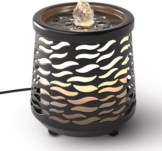 Homedics Indoor Relaxation Fountain with Light & Natural Sound, Tabletop Water Fountain for Home or Office, Small Indoor Water Fountain with Quiet Pump, Soothing Zen Desktop Decor (Black)