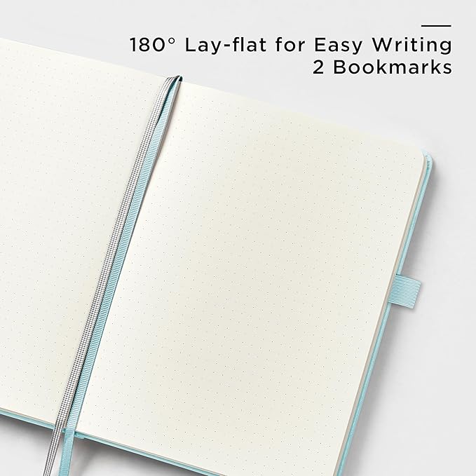 &And Per Se Dotted Journal Notebook, A5 Hardcover Leather Dotted Journal, 160 Pages 100gsm Thick Dot Grid Paper, 3 Sheets of Stickers Included - 5.7'' x 8'' (Cyan)