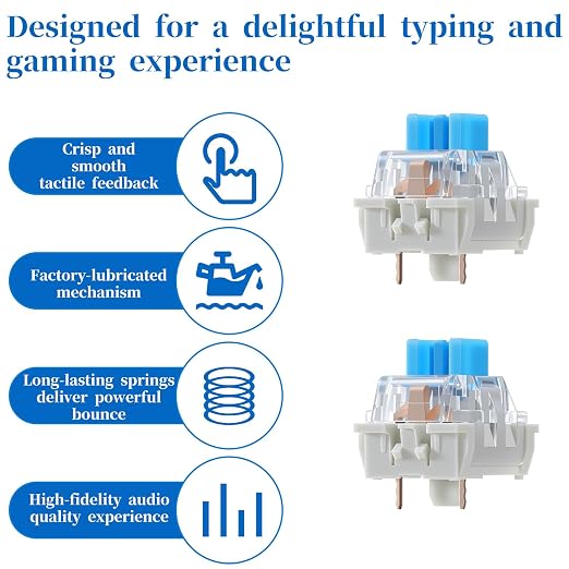 50 PCS Keyboard Switch Blue Mechanical Keyboard Switches 3 Pin Pre-Lubricated Clicky Switches with Remover Tool Dustproof and Waterproof Keyboards Accessories for Mechanical Gaming Keyboards