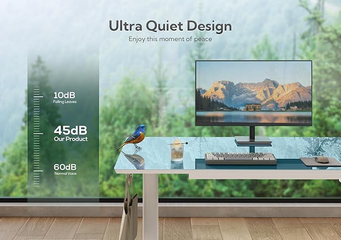 INNOVAR 40×24 Inch Morandi Blue Glass Standing Desk with Drawers | Tempered Glass Top, Ergonomic, Adjustable Height, Stand Up Desk,4 Memory Presets