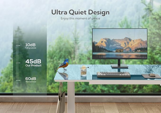 INNOVAR 48×24 Inch Morandi Blue Glass Standing Desk with Drawers | Tempered Glass Top, Ergonomic, Adjustable Height, Stand Up Desk,4 Memory Presets
