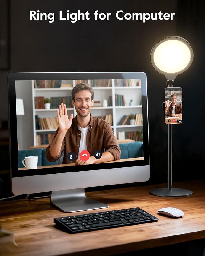 Dimmable Ring Light with Stand for Desk, Adjustable Desk Light for Video Recording, 30 Light Modes Video Conference Lighting, Zoom Lighting for Computer, Webcam, Podcast, Calls, Home Office, CRI 97.8
