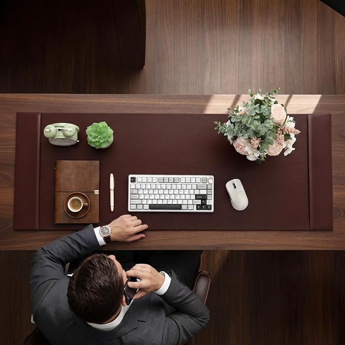 47.2 x 17 Inch Leather Desk Pad Protector with Side Rails, Executive Office Desk Mat for Home Workspace, Writing Surface, Mouse & Keyboard Pad, Elegant Gift for Men Dad Husband(Brown)