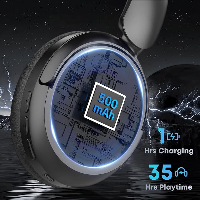 Bluetooth Headphones, Hybrid Active Noise Cancelling Over Ear Headphones | 35H Playtime, HiFi Stereo Foldable Headphones with Foam Ear Cups for Sports, Office, Travel