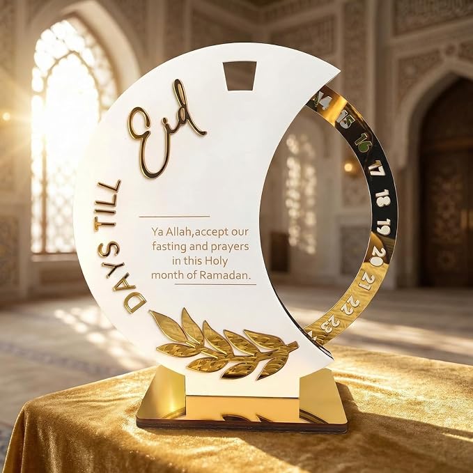 Ramadan Countdown Calendar - Elegant Acrylic Circle with 30 Day Flips, Eid Mubarak Home Table Decor, Islamic Festival Gift & Celebration Reminder for Family (Countdown Calendar-White)