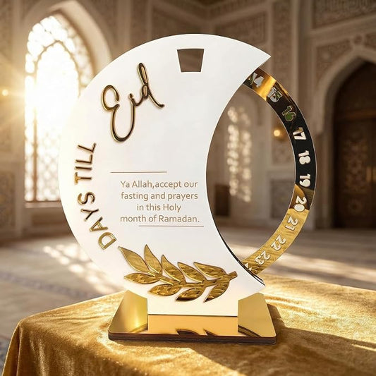 Ramadan Countdown Calendar - Elegant Acrylic Circle with 30 Day Flips, Eid Mubarak Home Table Decor, Islamic Festival Gift & Celebration Reminder for Family (Countdown Calendar-White)