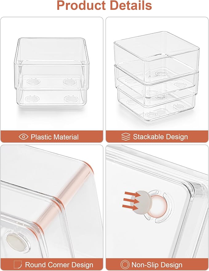SMARTAKE 30-Piece Drawer Organizer with Non-Slip Silicone Pads, 7-Size | Desk Drawer Organizer Trays Storage Tray for Makeup, Jewelries, Utensils in Bedroom Dresser, Office and Kitchen (Clear)