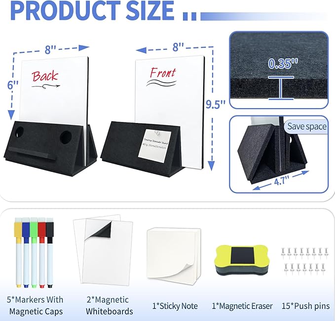 BXI Felt Small Desktop Whiteboard Combo- 8 x 10 Inches Double-Sided Magnetic Dry Erase Board, Portable Reusable Desk Notepad with Stand, Versatile Writing Sticky Note Board for Office Home School