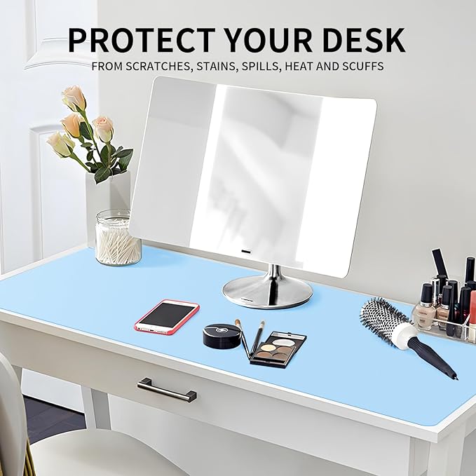Large Office Leather Desk Mat, Large Mouse and Keyboard Pad, Laptop Pad, Desktop Protector(Light Blue, 31.5 in. x 15.7 in.)