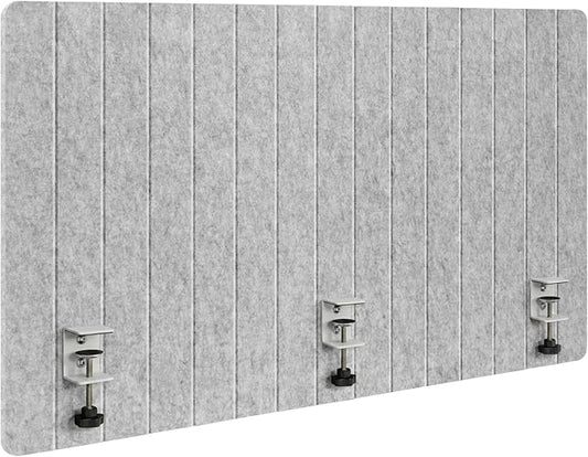 48" Desktop Privacy Screen - Sound Absorbing Felt Panel, Clamp-On Foldable Office Divider for Desk, Silver Gray