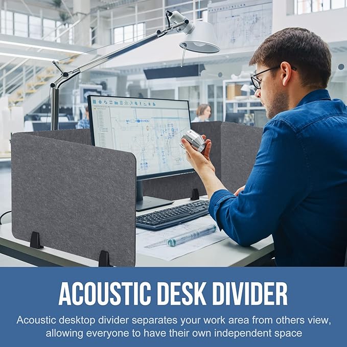 Yaomiao 3 Pcs Acoustic Desk Divider Soundproof Desk Privacy Panel Freestanding Desk Partitions Sound Absorbing for Students Office Reduce Noise Visual Distractions (Dark Gray,60 x 16", 24 x 16")