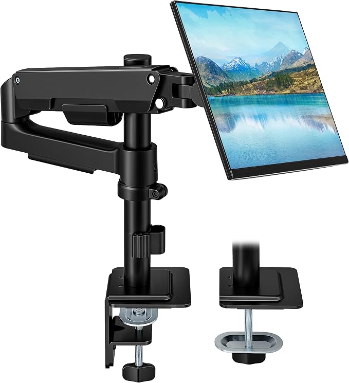 Single Monitor Arm for 17-32 Inch Screens, Holds up to19.8 lbs | Desk Monitor Mount with Clamp and Grommet Base,Gas Spring Monitor Stand,Full Motion Monitor Arms for Home Office