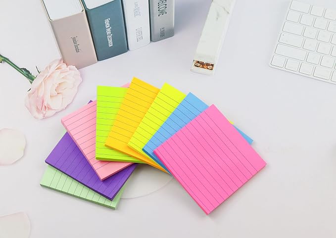 8 Pads Lined Sticky Notes 4x4 in Post, 8 Colors Self Sticky Notes Pad Its, Bright Stickies Colorful Big Square Sticky Notes for Office, Home, School, Meeting, 50 Sheets/Pad (Pack of 2)