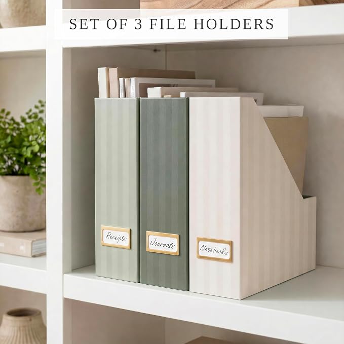 Beautiful Magazine Holder Set of 3 - Sturdy File Holder to Organize Your Desk or Shelves - The Perfect Office & Work Storage to Effortlessly Arrange Your Paperwork, Files, Magazines, Books or Binders