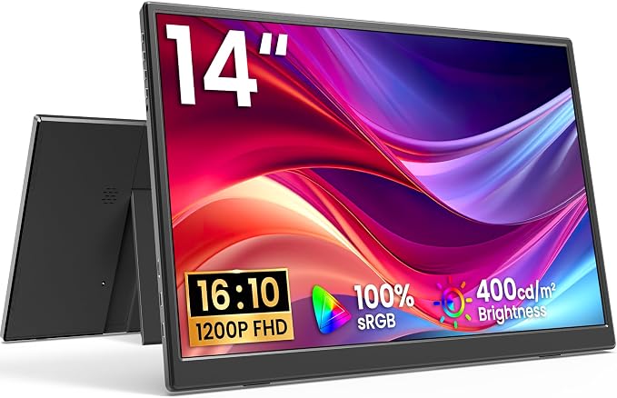 Portable Monitor 14 Inch 1200P USB-C HDMI Ultra-Slim Travel Monitor with Kickstand, Compatible with Xbox, Laptop, PC, Mac Phone, PS, Swich IPS Ultra-Thin Zero Frame Gaming Monitor
